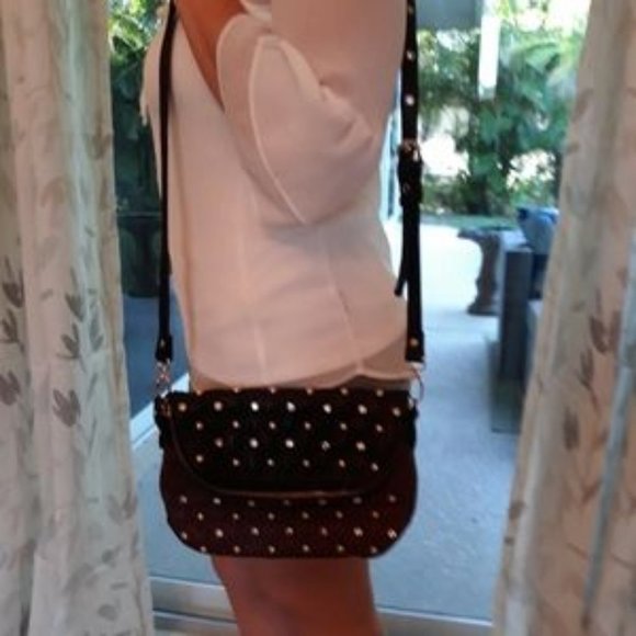 ❤️Vintage Sharif Crossbody Purse Black & Burgundy Rhinestone Studded - Picture 5 of 8